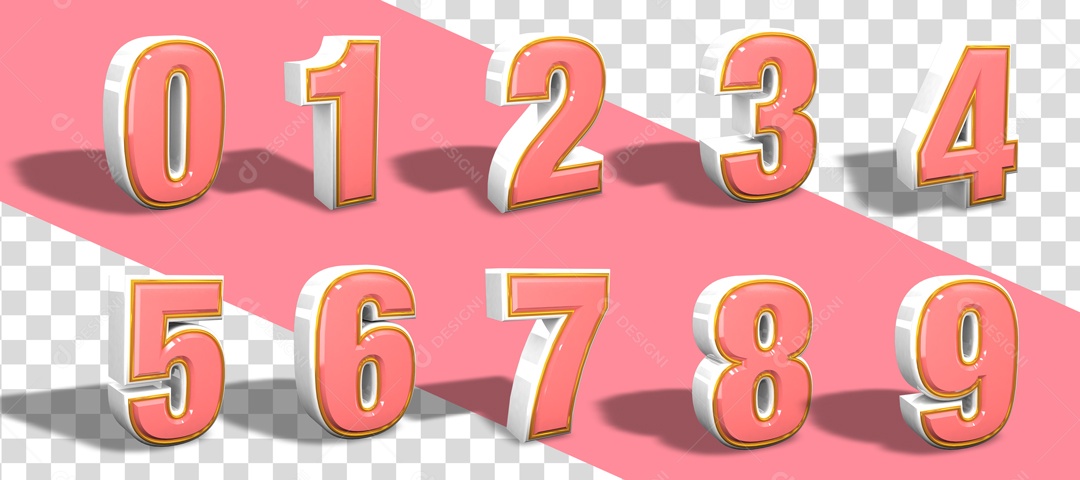 Elemento Com Numeros De 1 A 9 Rosa Para Composição PSD