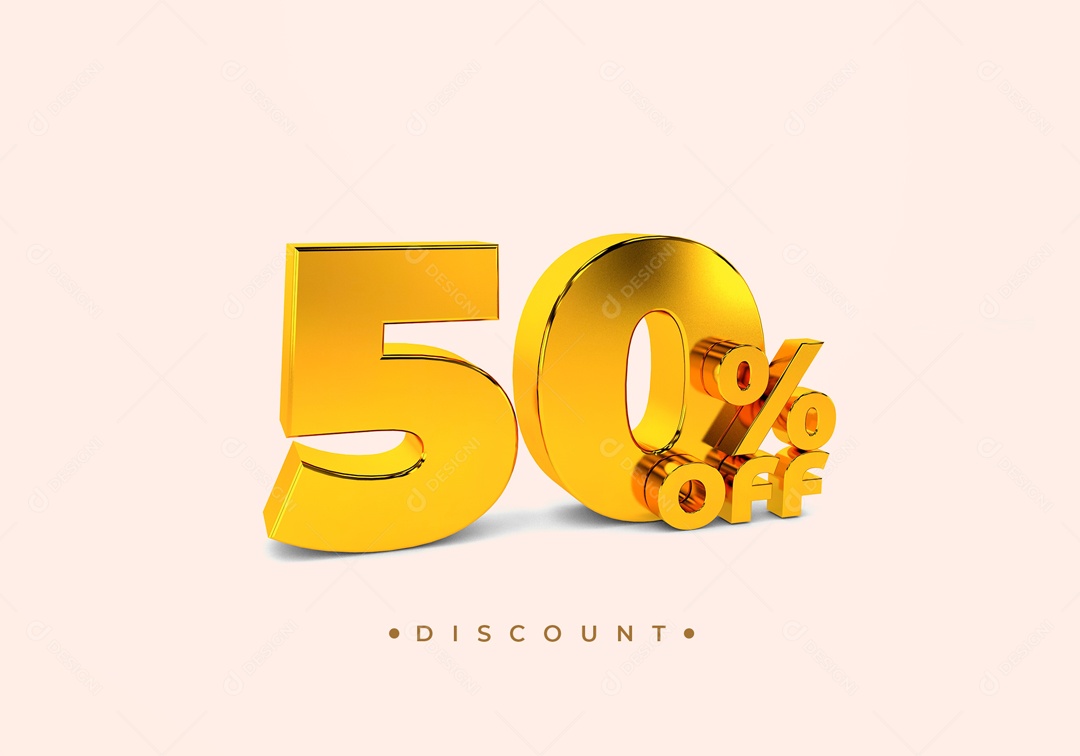 Elemento Dourado De Numero 50% De Desconto Para Composição PSD