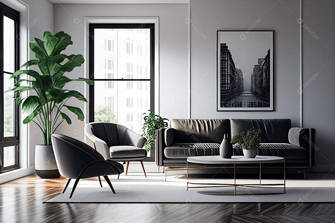 Decoração de sala design de interiores para casa estilo moderno industrial gerado por IA