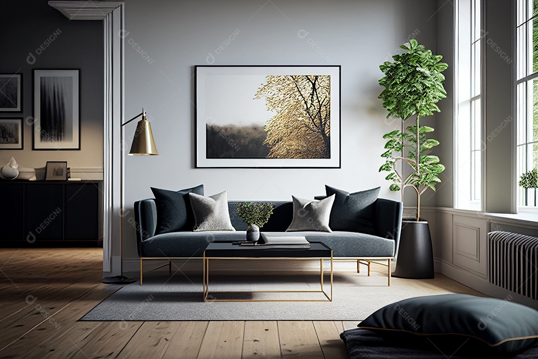 Decoração de sala design de interiores para casa estilo moderno industrial gerado por IA