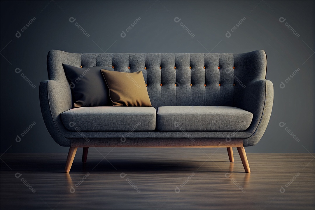 Belo sofá escuro confortavel sobre fundo isolado gerado por IA