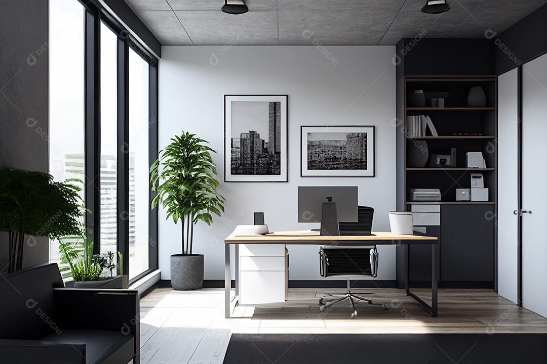 Decoração de escritório design de interiores para casa estilo moderno industrial gerado por IA