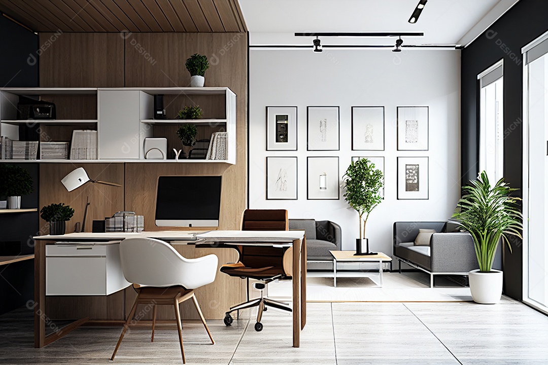 Decoração de escritório design de interiores para casa estilo moderno industrial gerado por IA