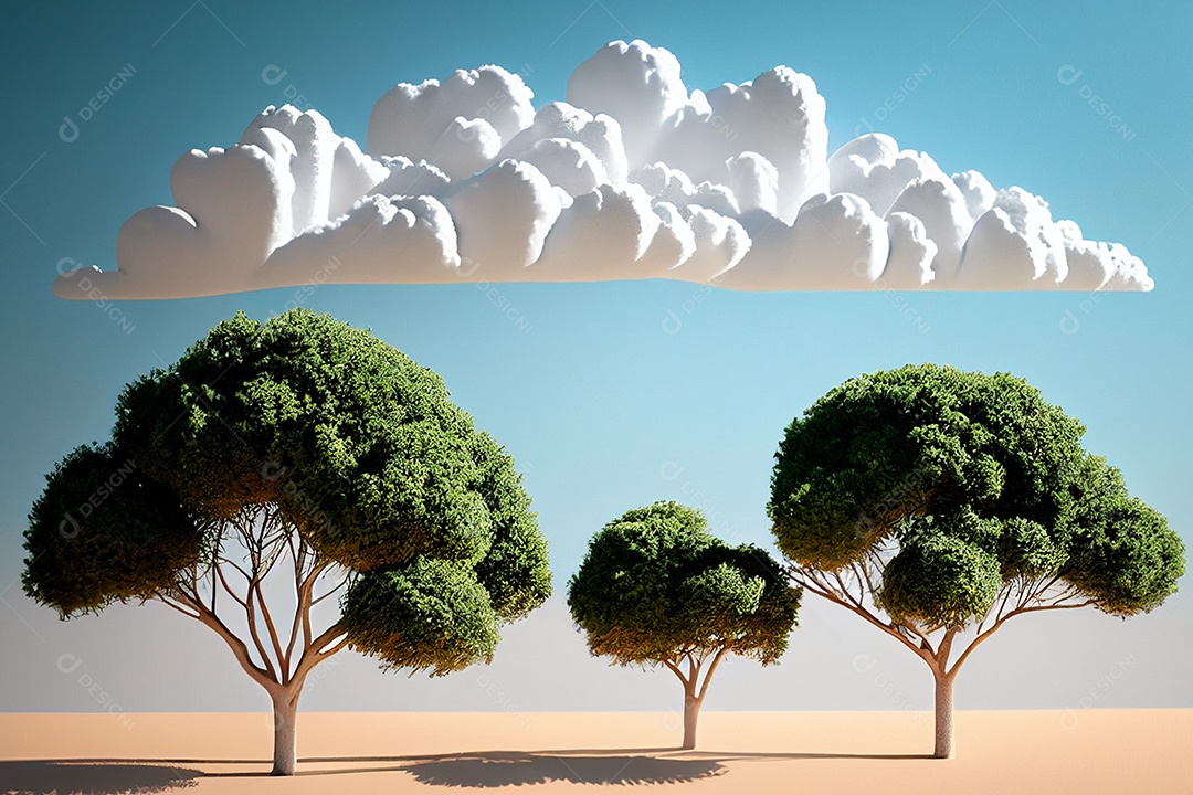 Fundo abstrato com árvores em uma bela paisagem de nuvens ao horizonte gerado por IA