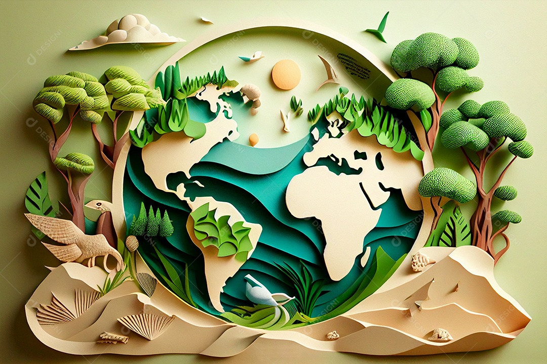 Arte em papel ecologia e dia mundial da água em meio ambiente proteção ambiental gerado por IA
