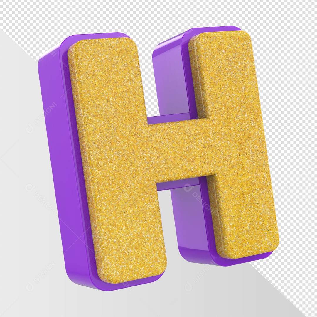 Alfabeto Letra H Dourado Com Roxo Elemento 3D Para Composição PSD