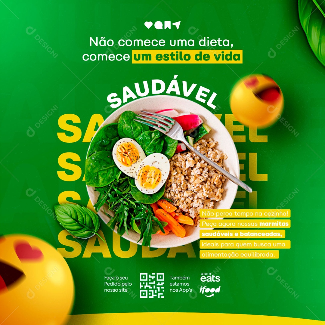 Não Comece Uma Dieta Comece Um Estilo De Vida Saudável Marmitaria Restaurante Social Media PSD Editável