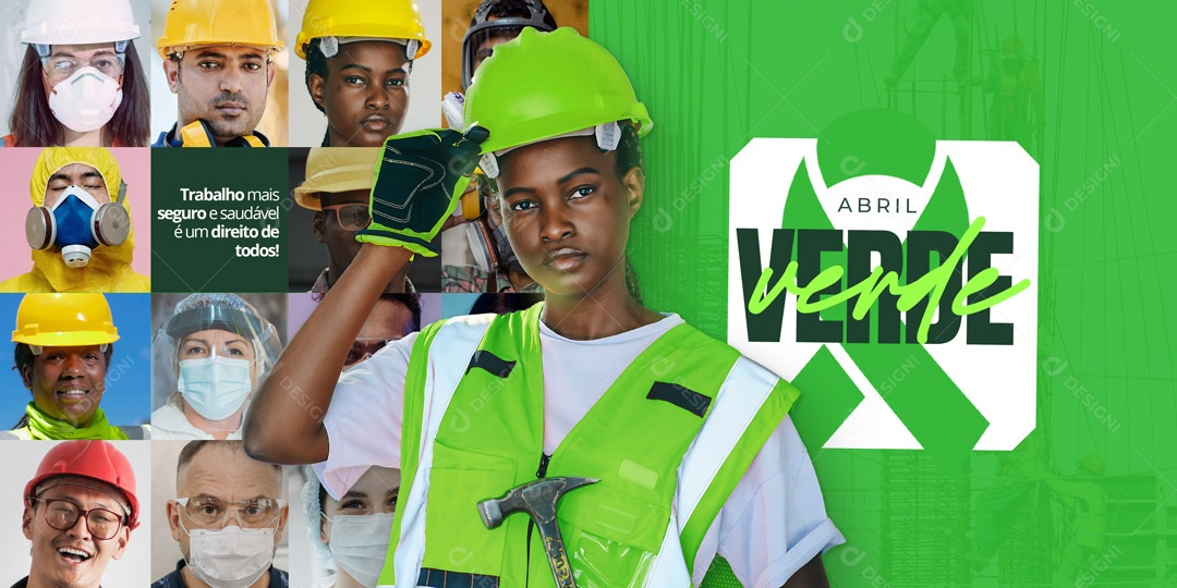 Carrossel Abril Verde, Trabalho Mais Seguro e Saudável é Um Direito de Todos! Social Media PSD Editável