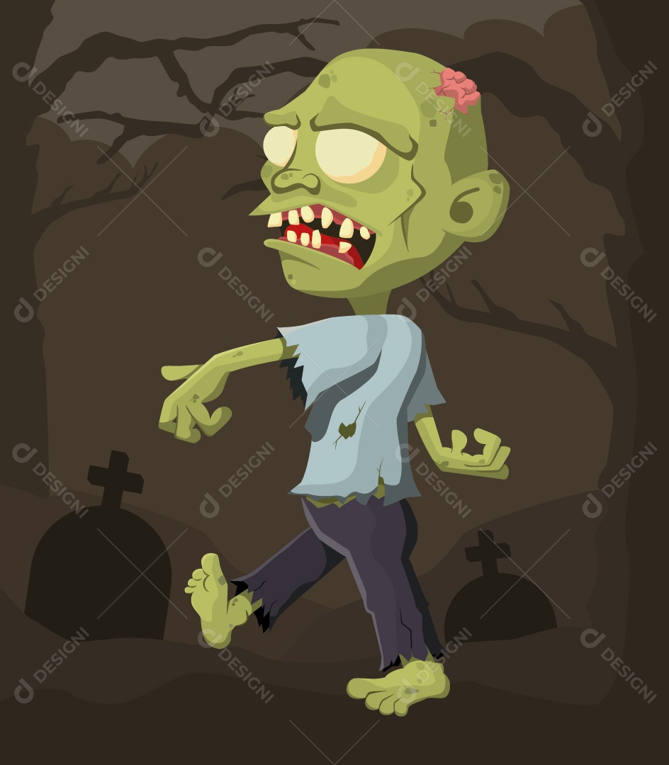 Personagem de desenho animado zumbi do Dia das Bruxas