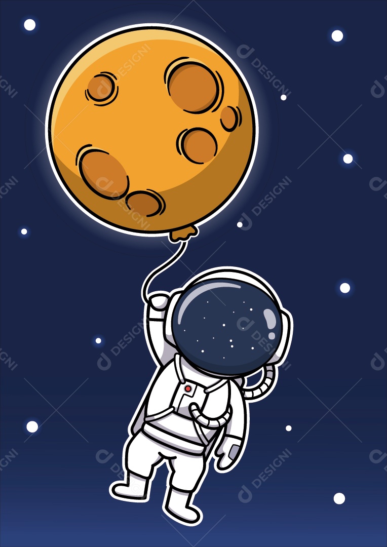 Astronauta fofo segurando balão de lua