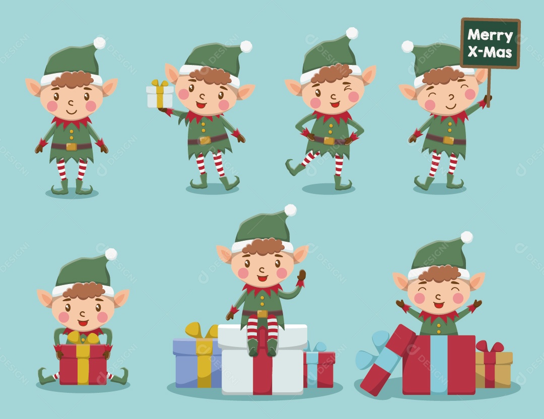 Lindo Conjunto de Personagens de Elfos de Natal