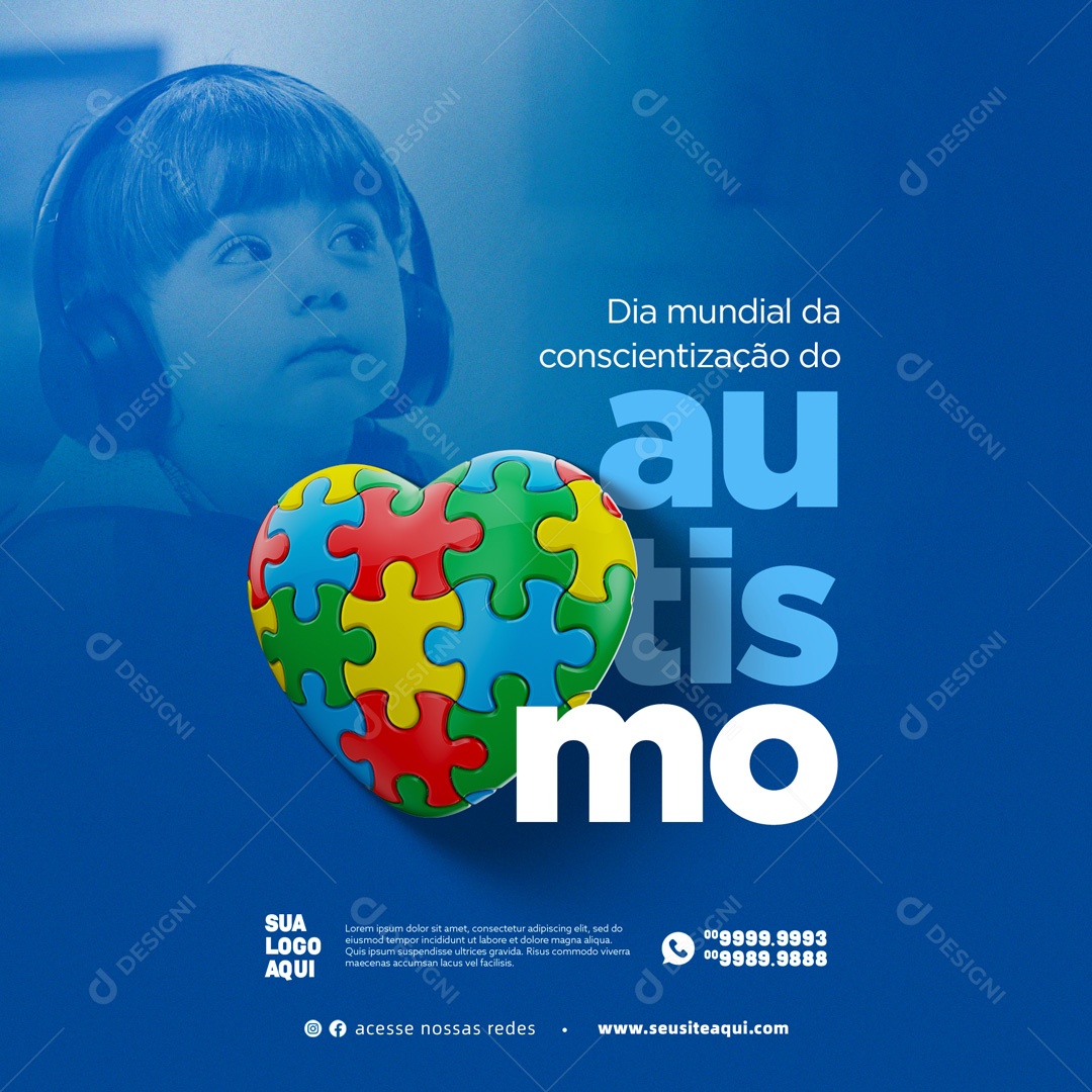 Dia Mundial da Conscientização do Autismo Abril Azul Social Media PSD Editável