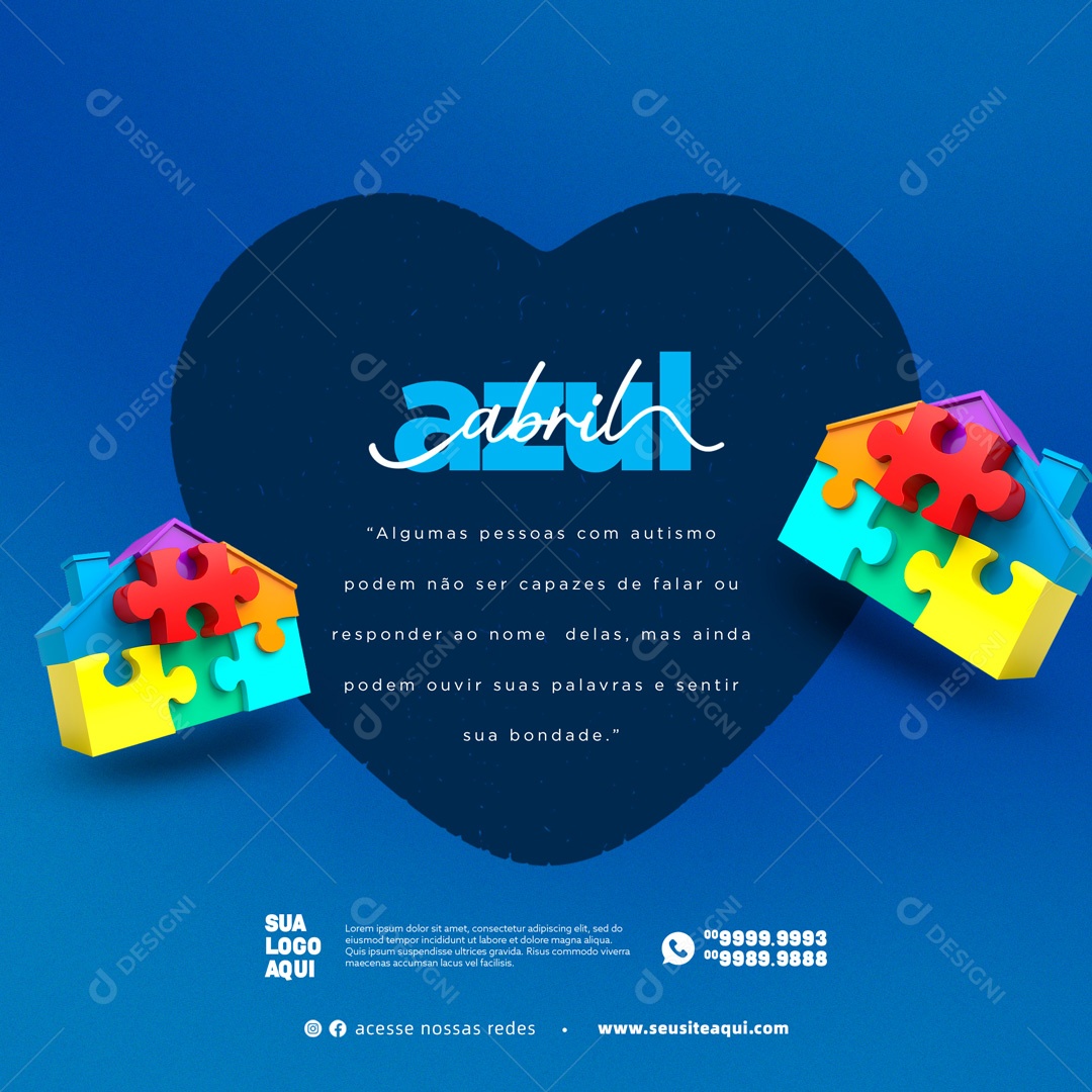 Abril Azul, Mês de Conscientização Sobre o Autismo Social Media PSD Editável