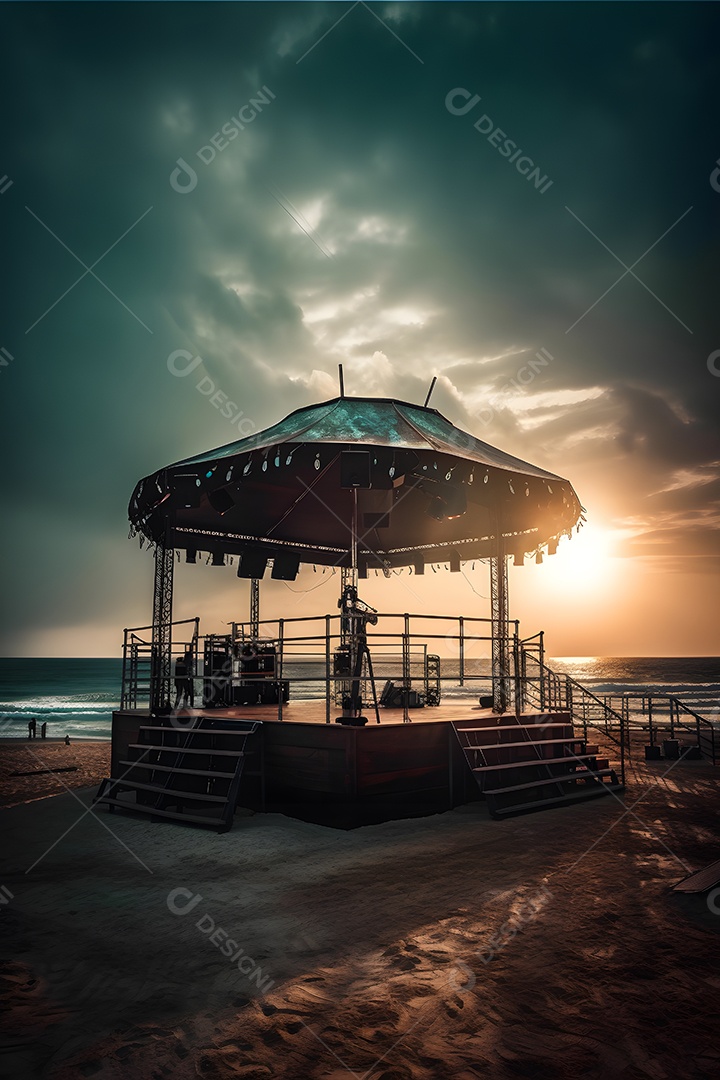 Palco sobre uma praia por do sol