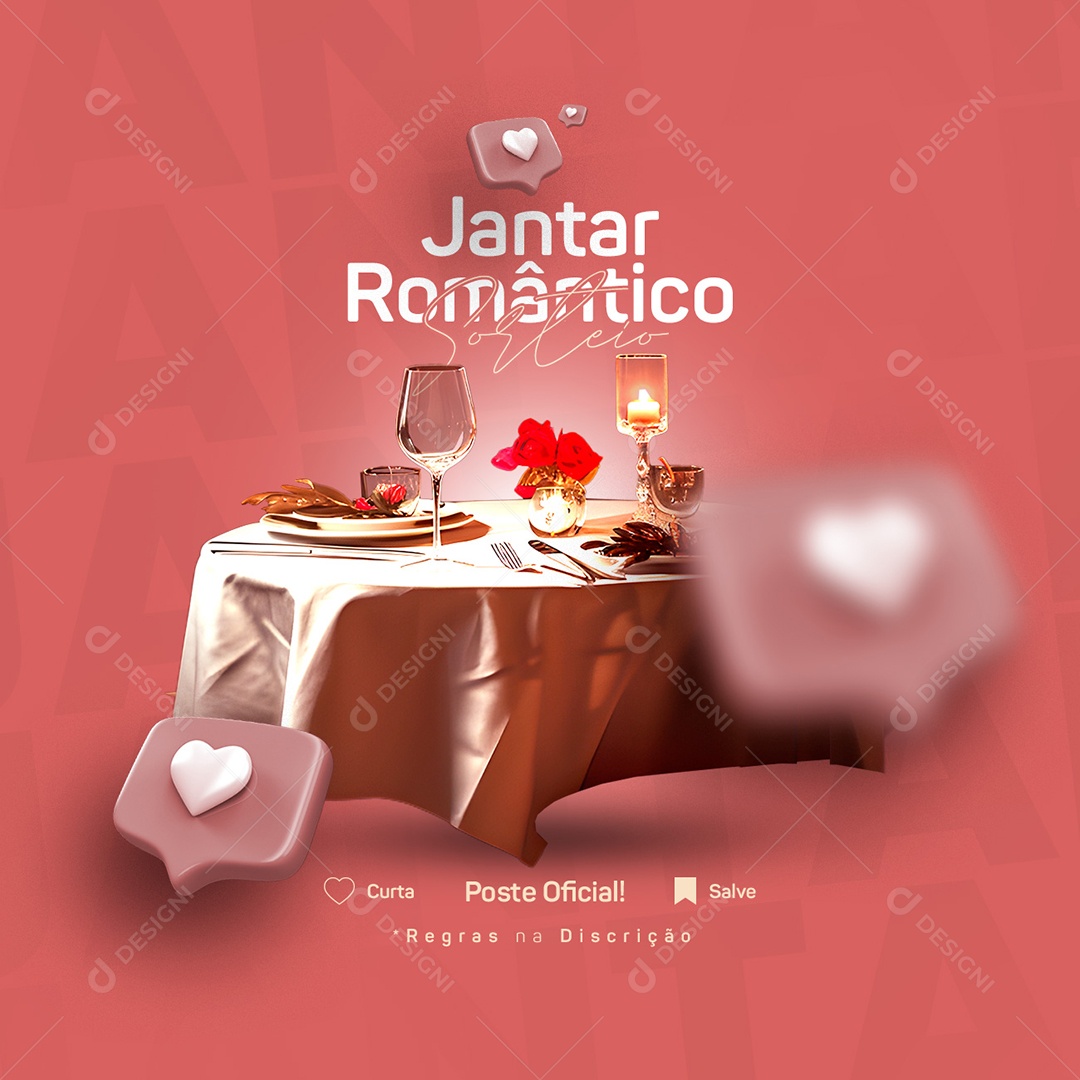Jantar Romântico Sorteio Restaurante Social Media PSD Editável