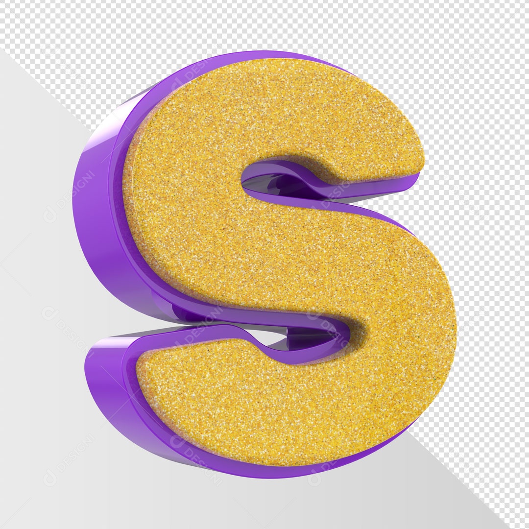 Alfabeto Letra S Dourado Com Roxo Elemento 3D Para Composição PSD