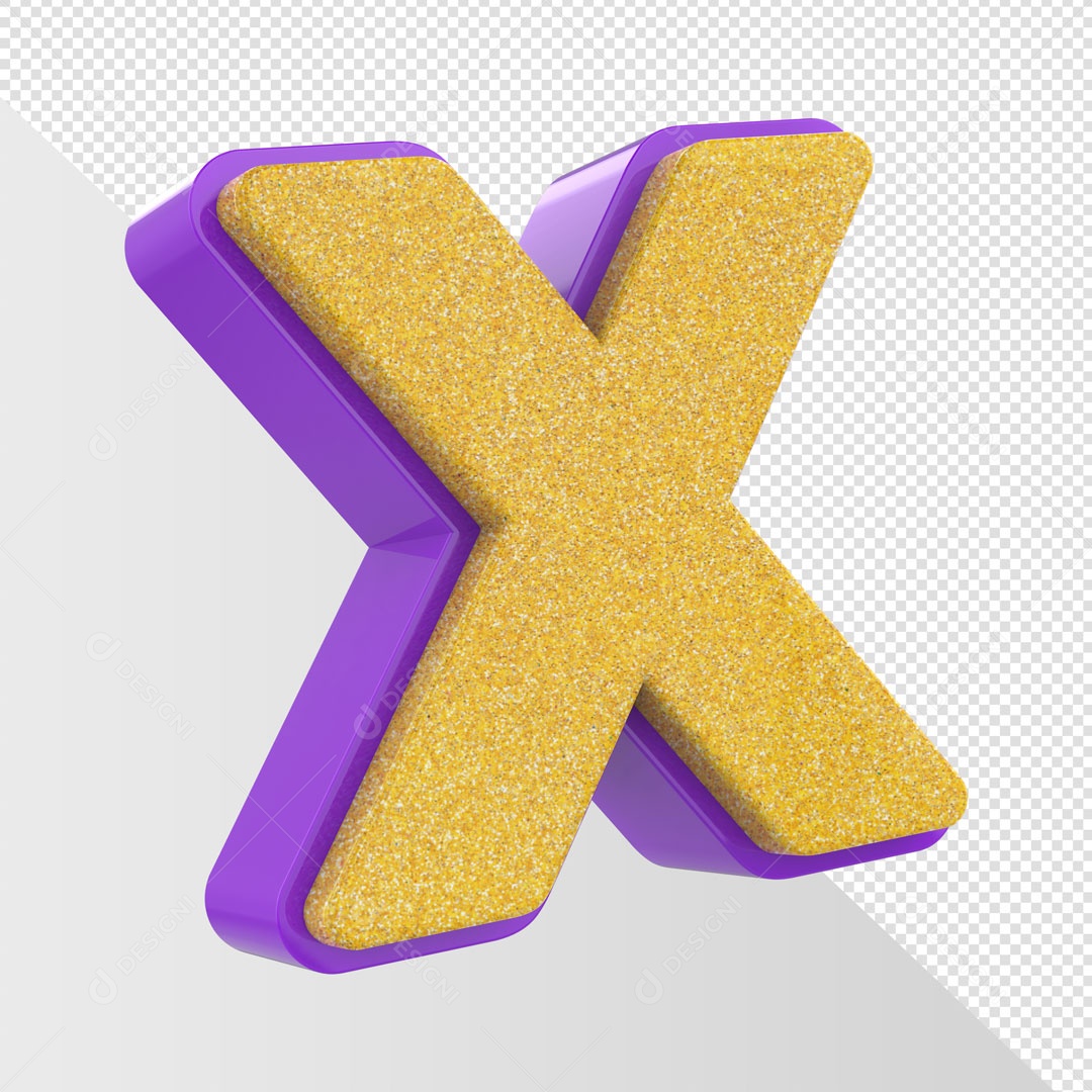 Alfabeto Letra X Dourado Com Roxo Elemento 3D Para Composição PSD