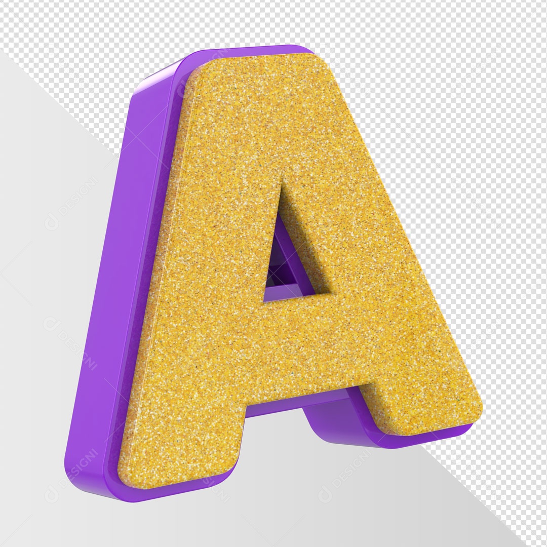 Alfabeto Letra A Dourado Com Roxo Elemento 3D Para Composição PSD