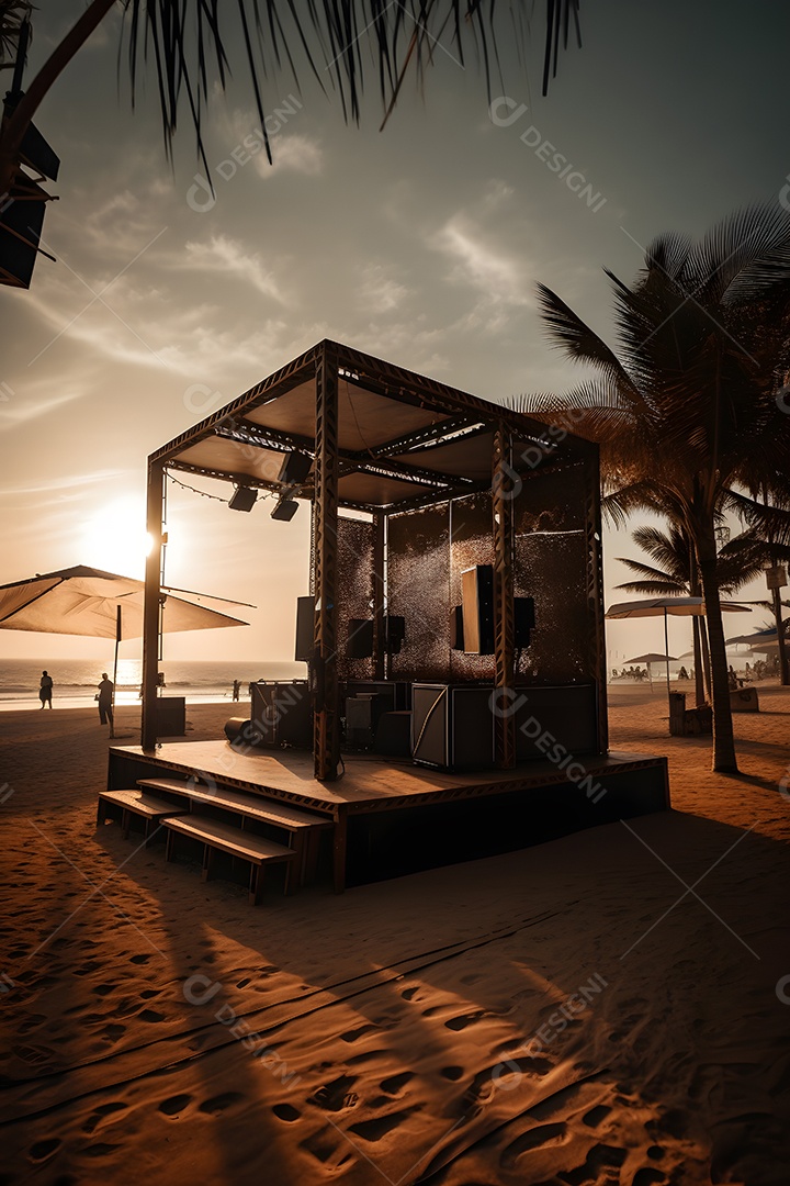 Linda paisagem por do sol com arvores coqueiros