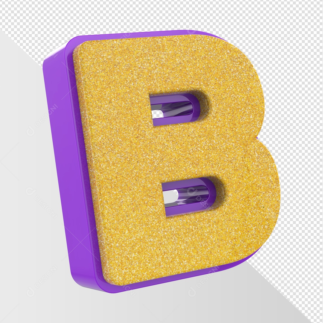 Alfabeto Letra B Dourado Com Roxo Elemento 3D Para Composição PSD