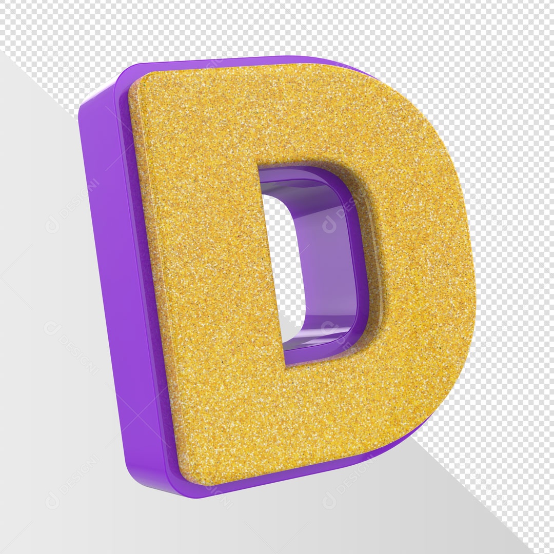 Alfabeto Letra D Dourado Com Roxo Elemento 3D Para Composição PSD