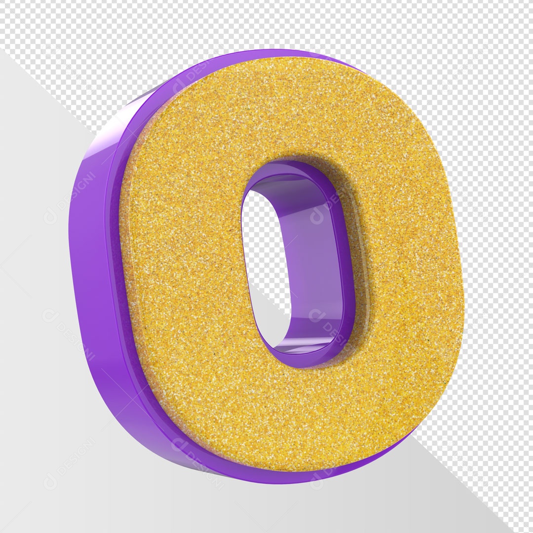 Alfabeto Letra O Dourado Com Roxo Elemento 3D Para Composição PSD