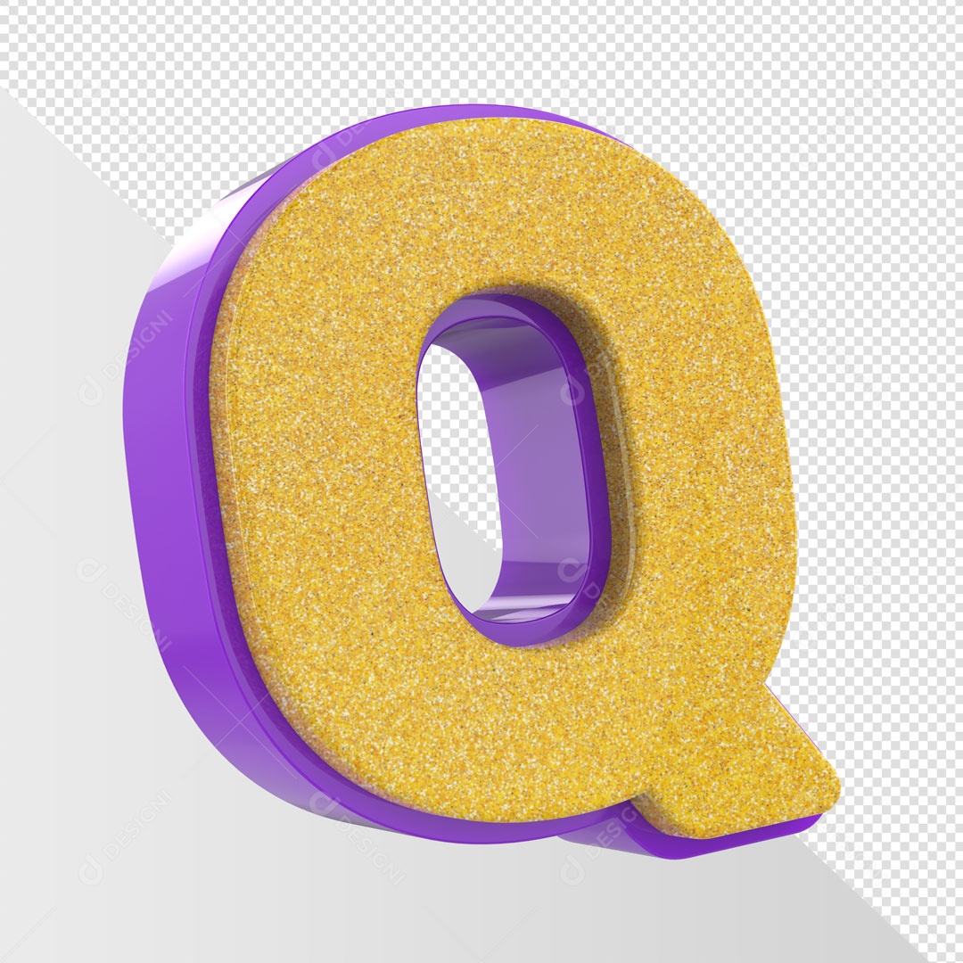 Alfabeto Letra Q Dourado Com Roxo Elemento 3D Para Composição PSD