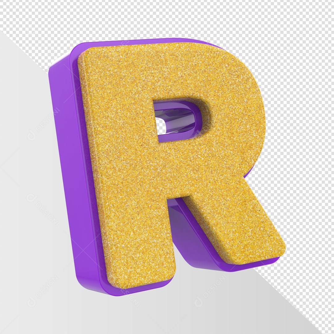 Alfabeto Letra R Dourado Com Roxo Elemento 3D Para Composição PSD
