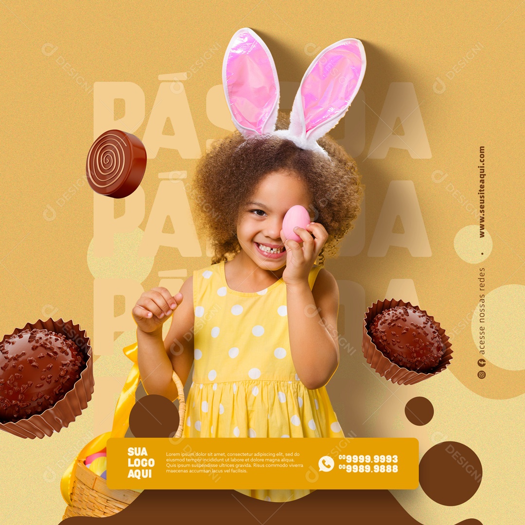 Feliz Pascoa Com Muito Amor e Carinho Social Media PSD Editável