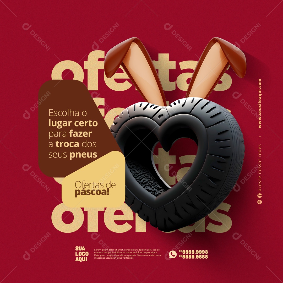 Ofertas de Páscoa Loja de Pneus Social Media PSD Editável
