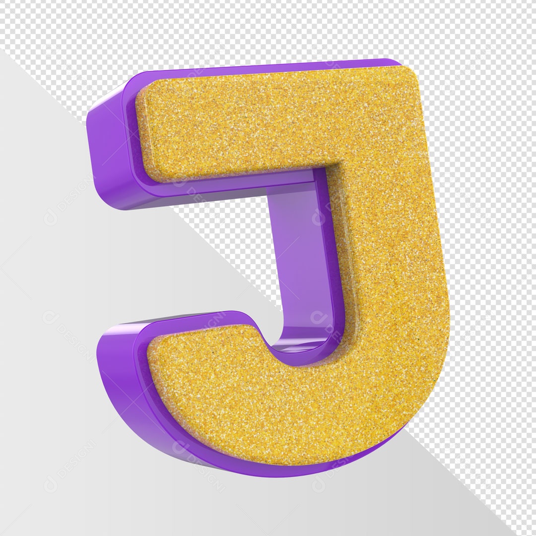 Alfabeto Letra J Dourado Com Roxo Elemento 3D Para Composição PSD