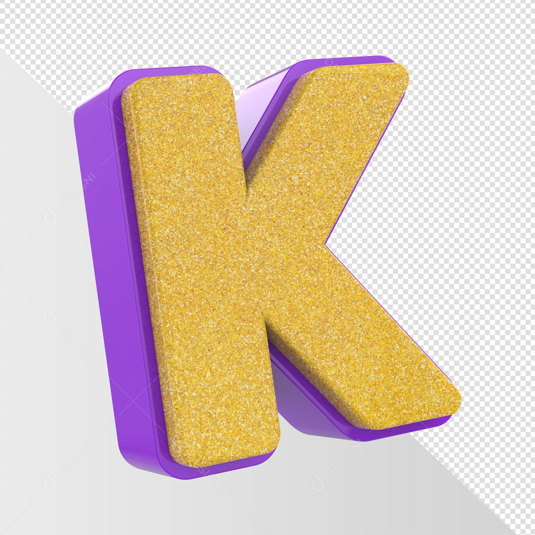 Alfabeto Letra K Dourado Com Roxo Elemento 3D Para Composição PSD