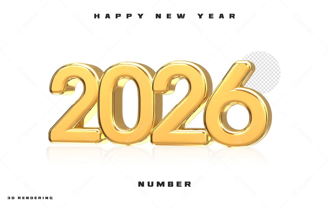 Feliz Ano Novo Numero 2026 Elemento 3D PSD