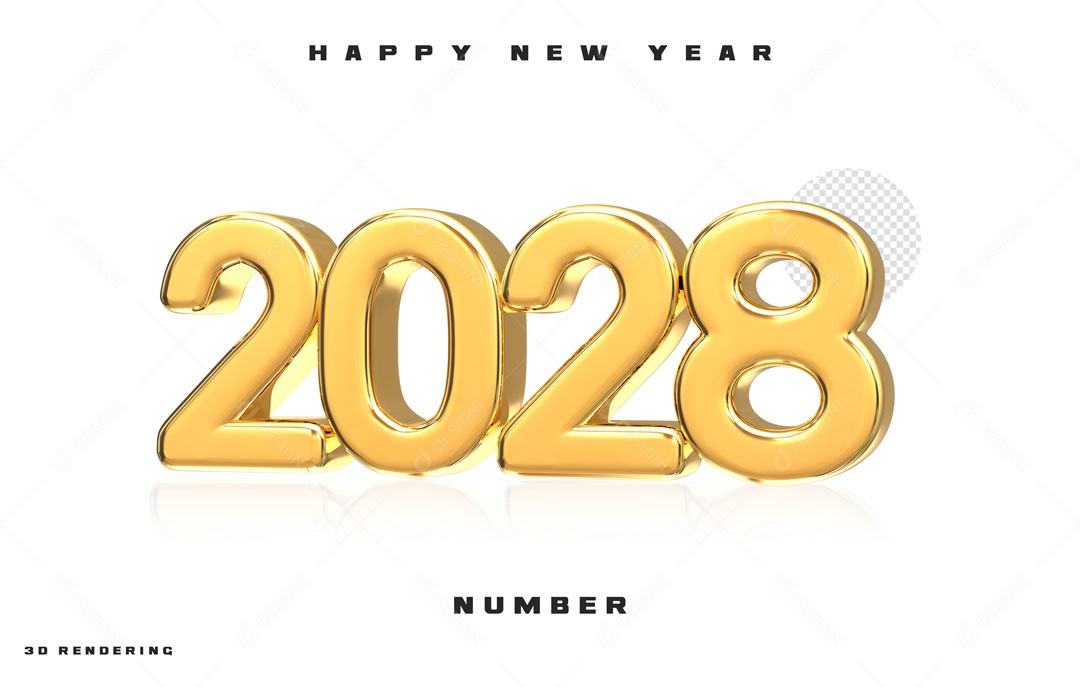 Feliz Ano Novo Numero 2028 Elemento 3D PSD