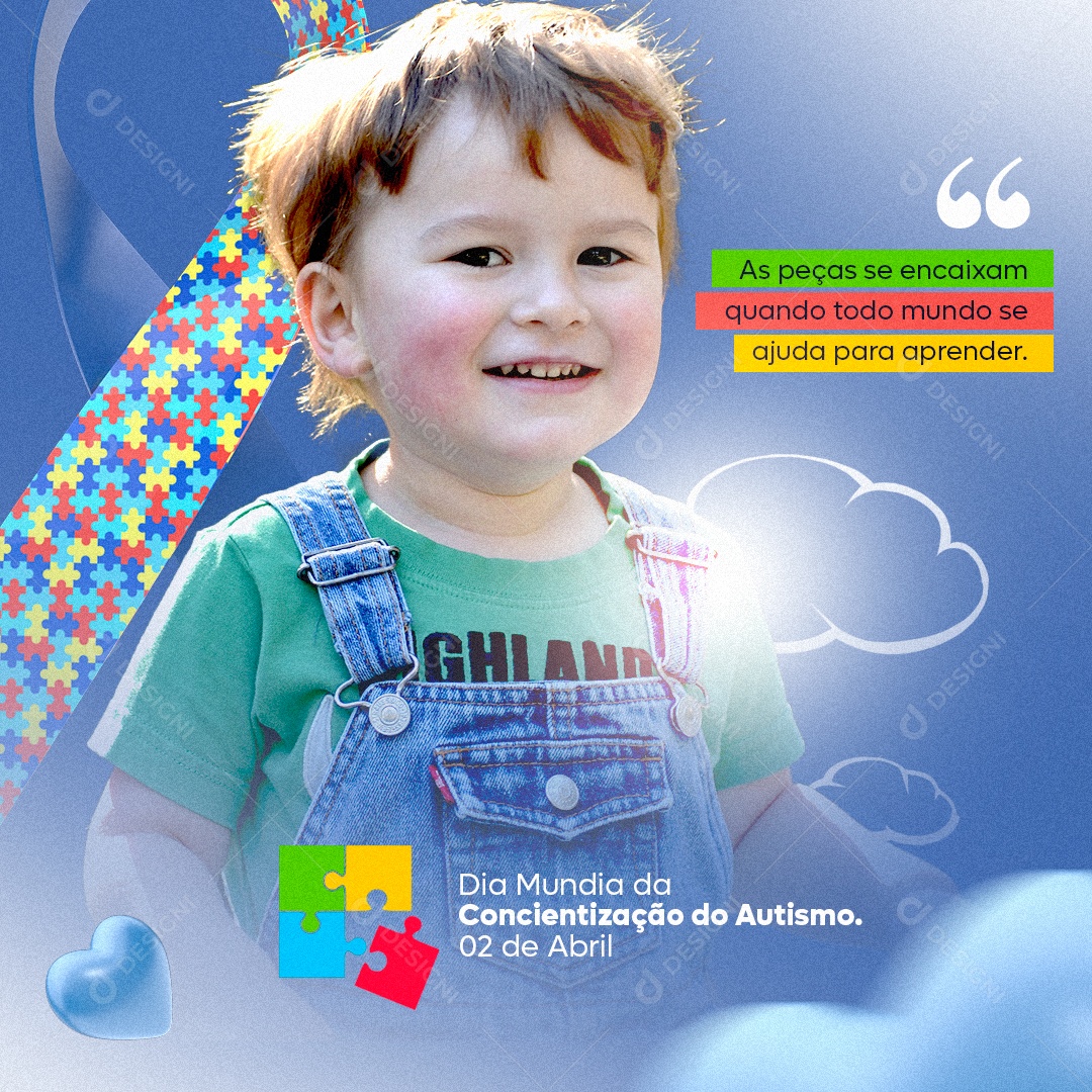 Dia Mundial da Conscientização do Autismo 2 De Abril Social Media PSD Editável