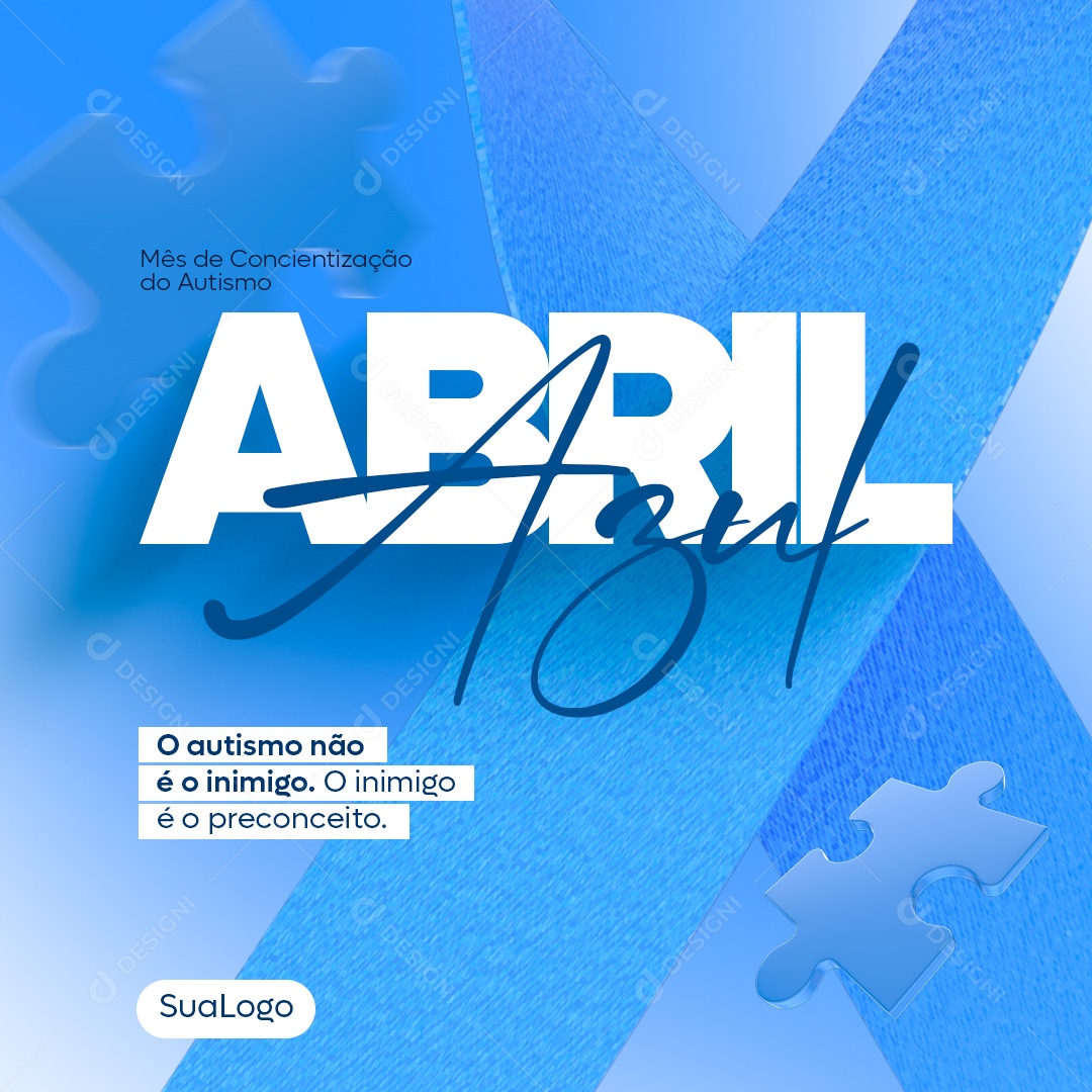 Abril Azul, Mês de Conscientização Sobre o Autismo Social Media PSD Editável