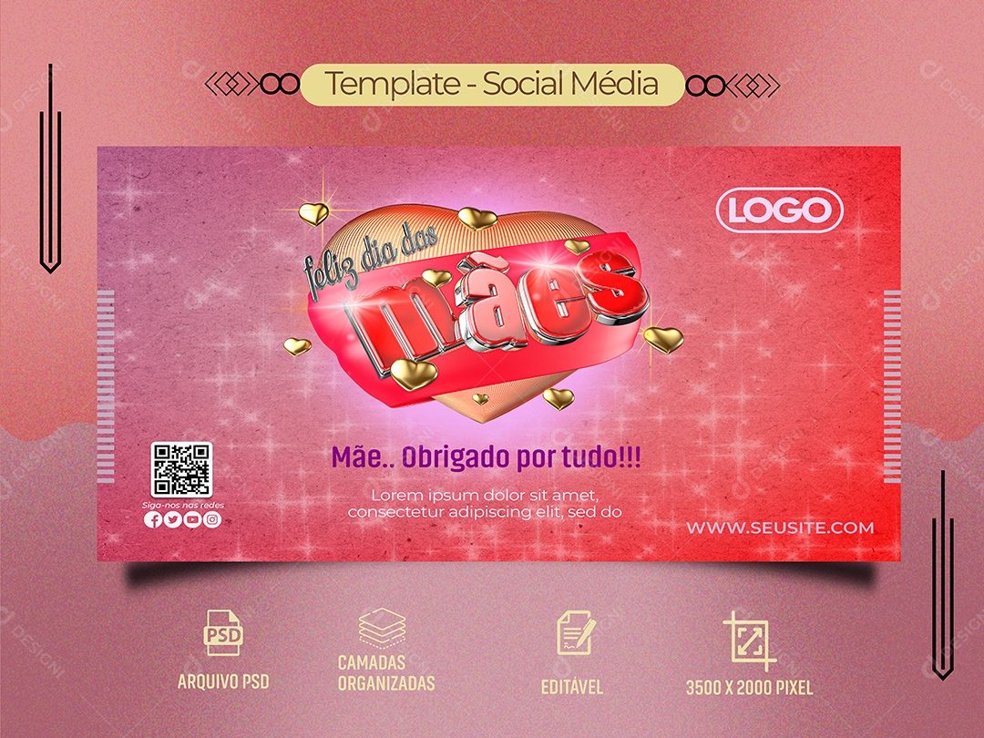 Banner Feliz Dia Das Mães Mãe Obrigado Por Tudo Social Media PSD Editável