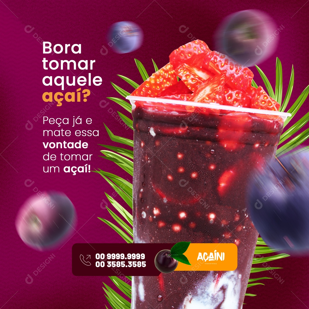 Bora Tomar Aquele Açai? Açaiteria Social Media PSD Editável