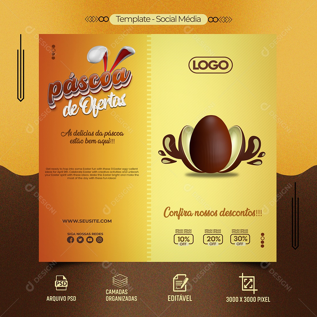 Páscoa de Ofertas Venha Conferir Social Media PSD Editável
