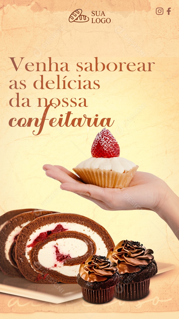 Story Venha Saborear as Delicias da Nossa Confeitaria Social Media PSD Editável