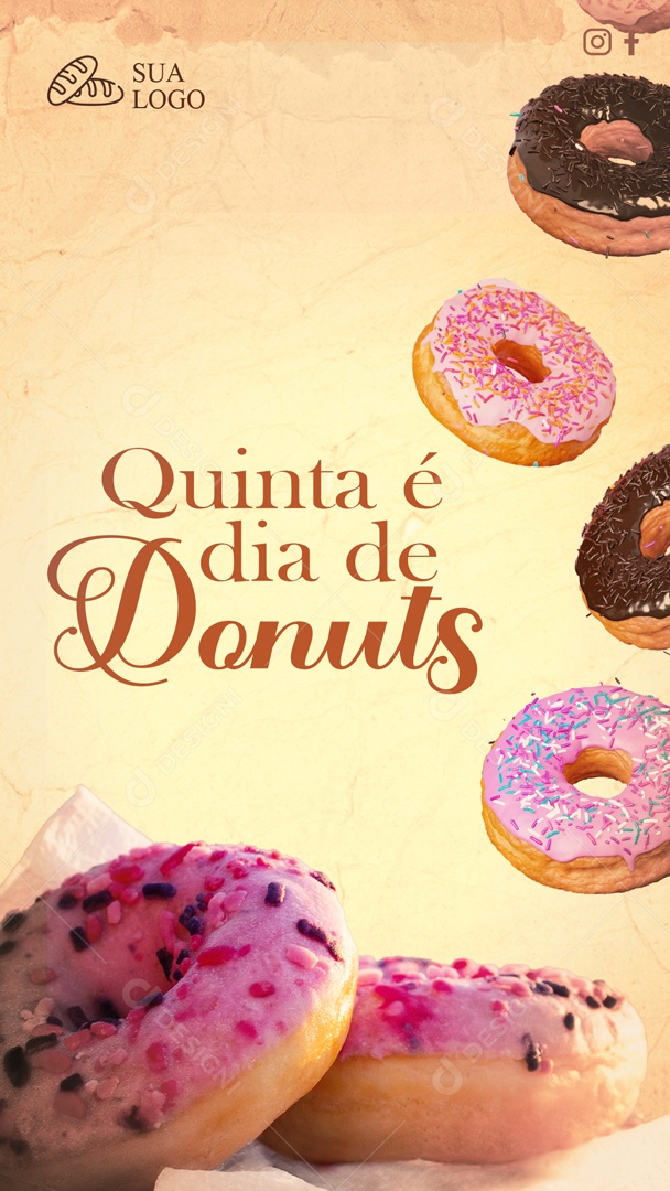 Story Quinta é Dia de Donuts Social Media PSD Editável