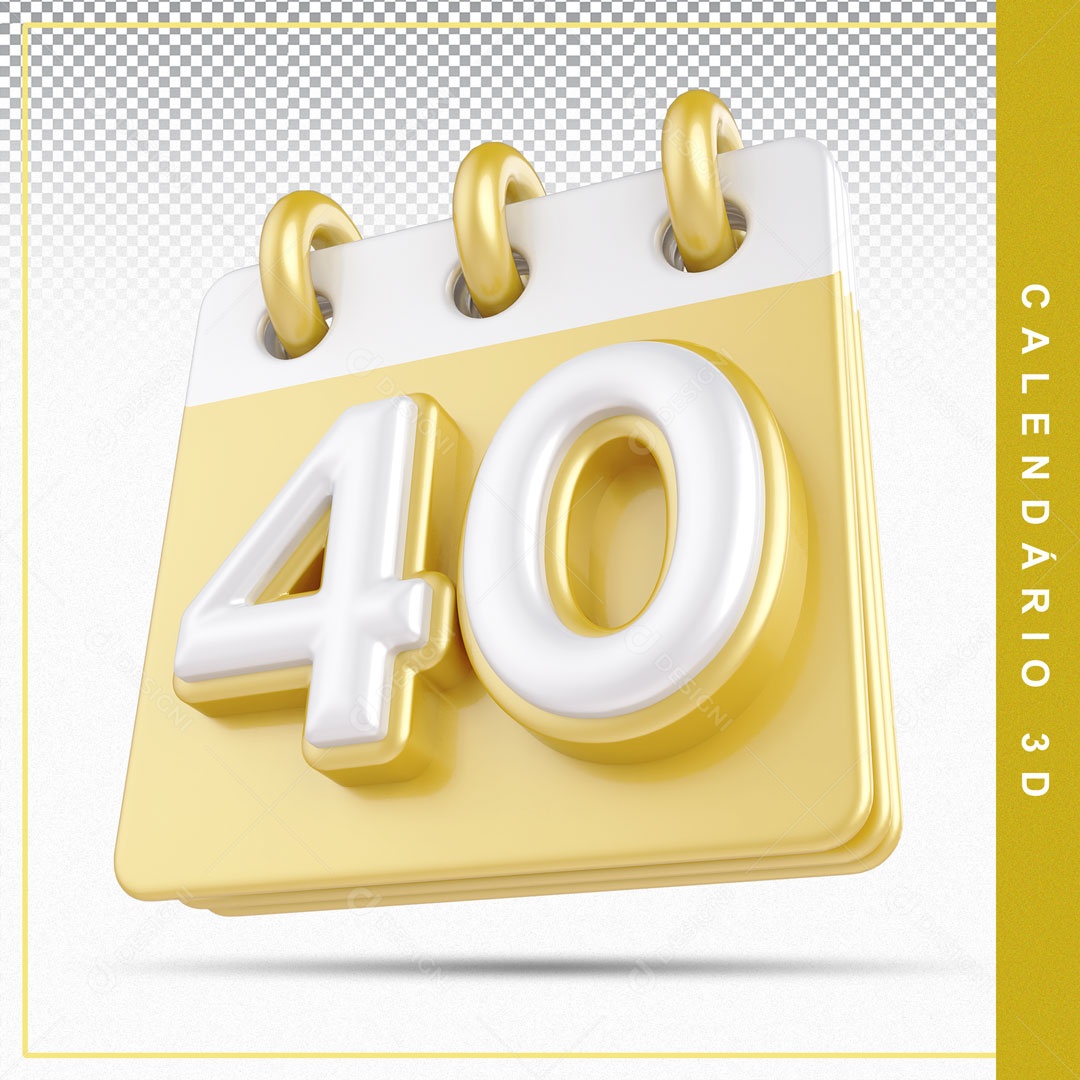 Elemento De Calendario Branco E Dourado Dia 40 Para Composição PSD