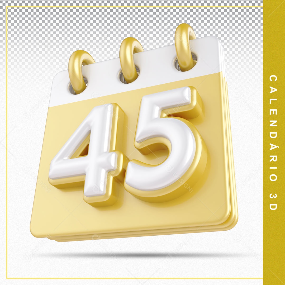 Elemento De Calendario Branco E Dourado Dia 45 Para Composição PSD