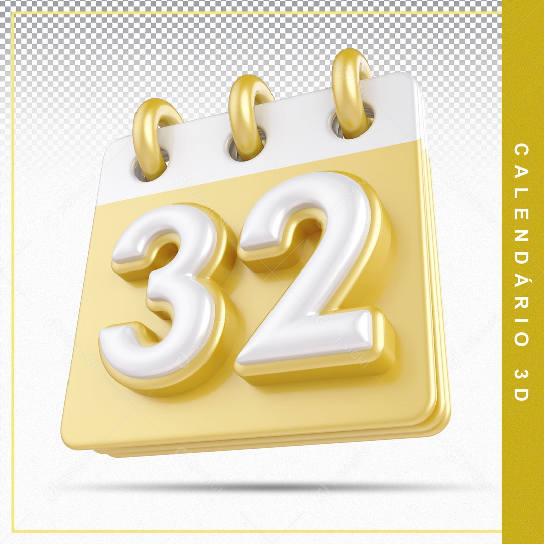 Elemento De Calendario Branco E Dourado Dia 32 Para Composição PSD