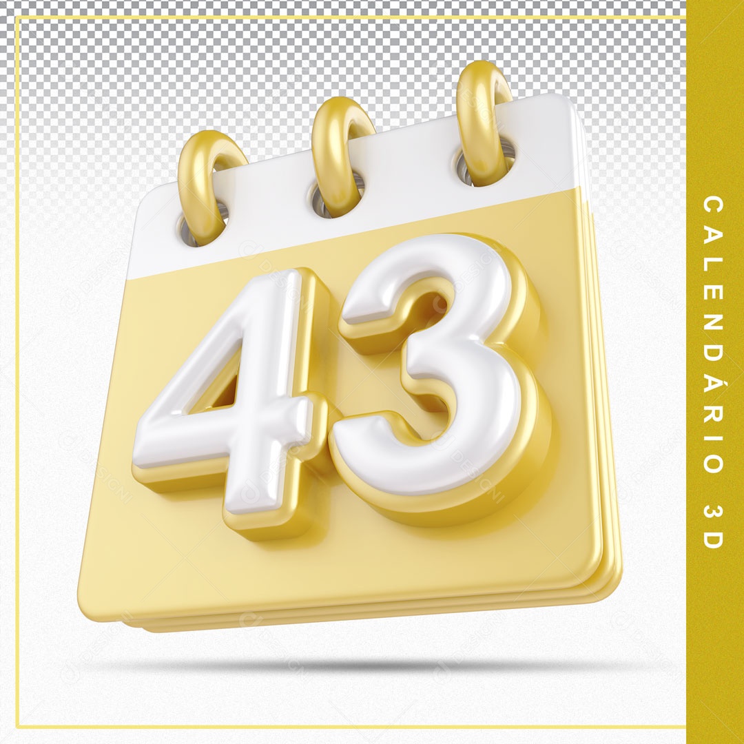 Elemento De Calendario Branco E Dourado Dia 43 Para Composição PSD