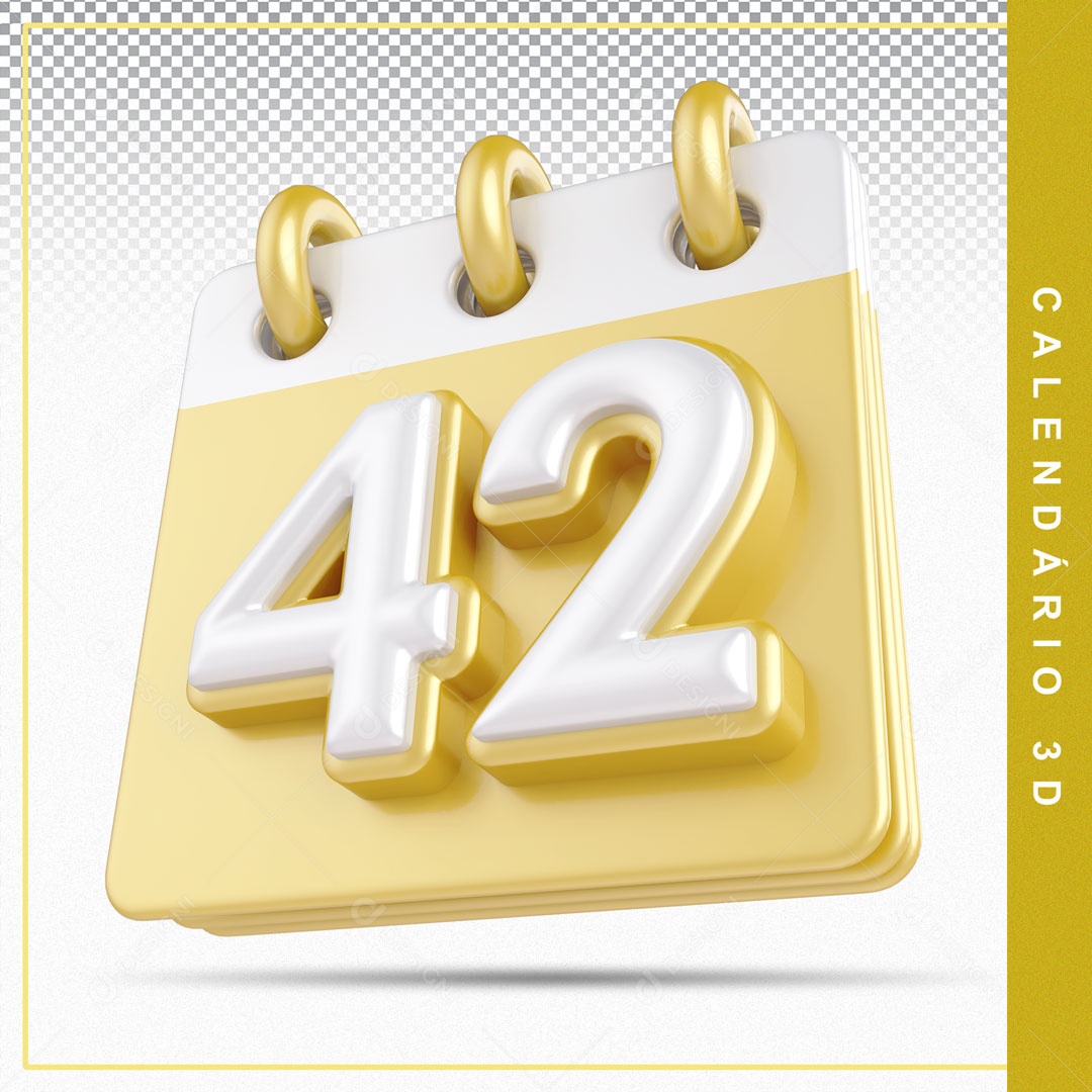 Elemento De Calendario Branco E Dourado Dia 42 Para Composição PSD
