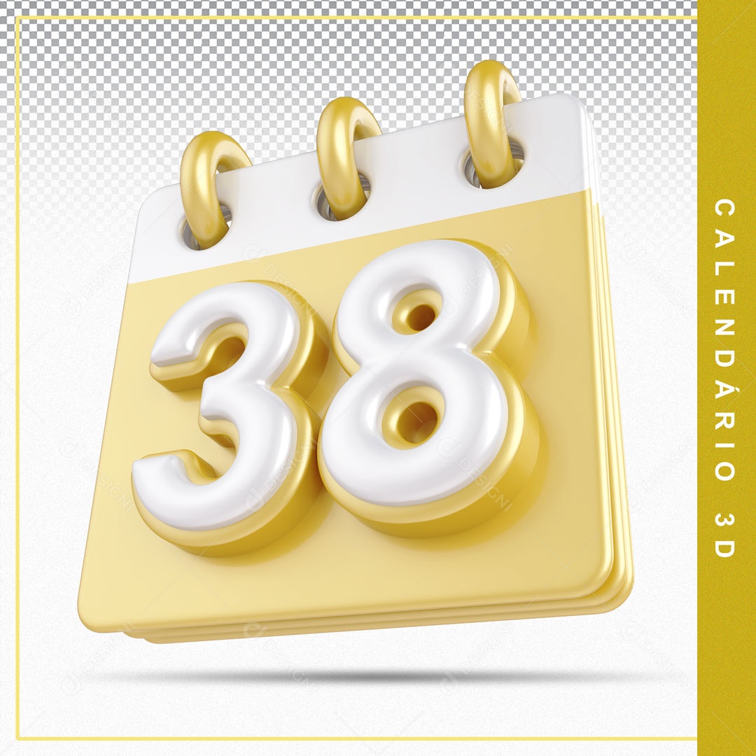Elemento De Calendario Branco E Dourado Dia 38 Para Composição PSD