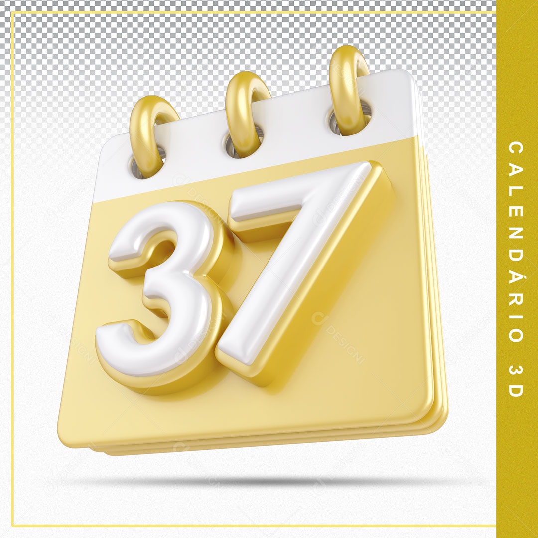Elemento De Calendario Branco E Dourado Dia 37 Para Composição PSD