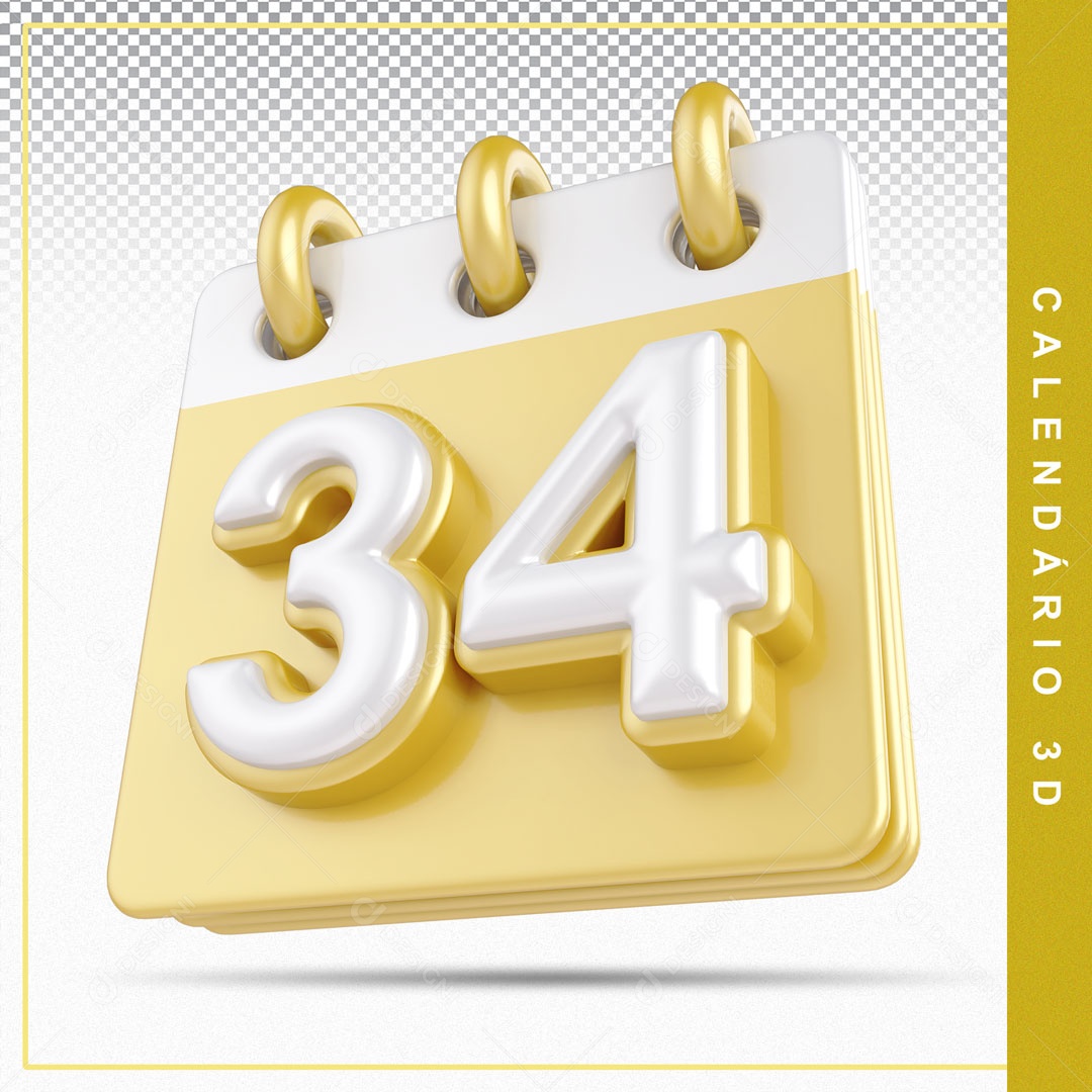 Elemento De Calendario Branco E Dourado Dia 34 Para Composição PSD
