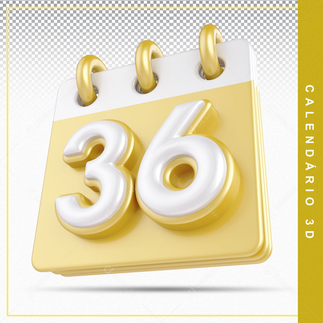 Elemento De Calendario Branco E Dourado Dia 36 Para Composição PSD